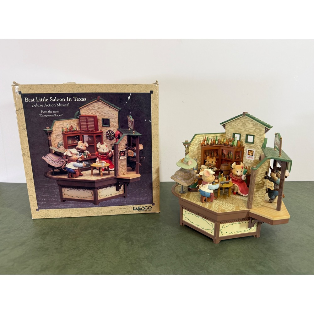 Enesco Best Little Saloon In Texas Musical Camptown Races Mice Action 1991 Box